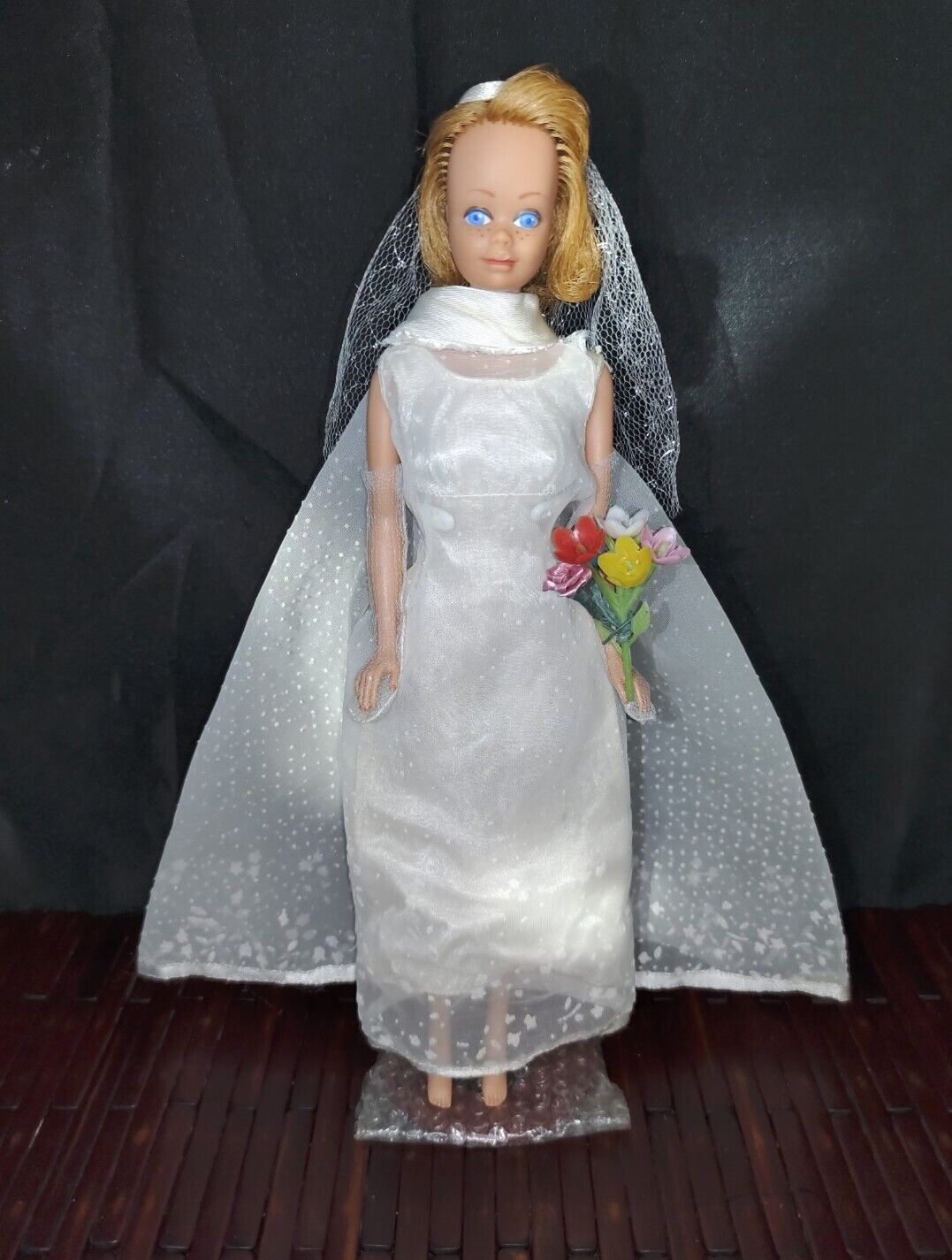 Vtg Barbie Doll Wedding Wonder Dress #1849 W/Veil Sleeves Shoes 1968 Midge Doll