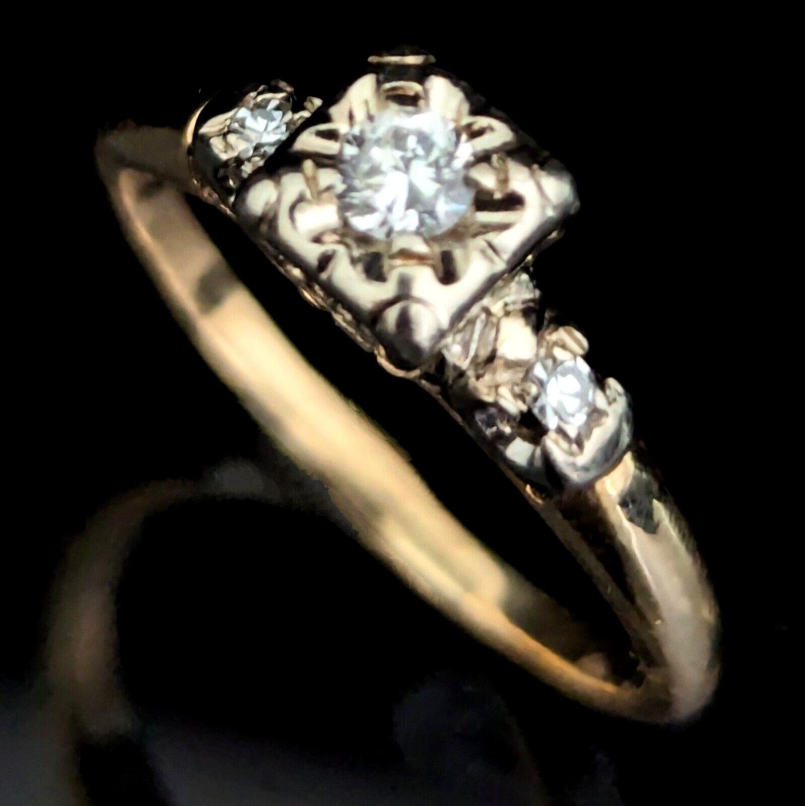 1950s Diamond 14k Gold Engagement Ring Vintage Estate Retro Mid Century Bridal