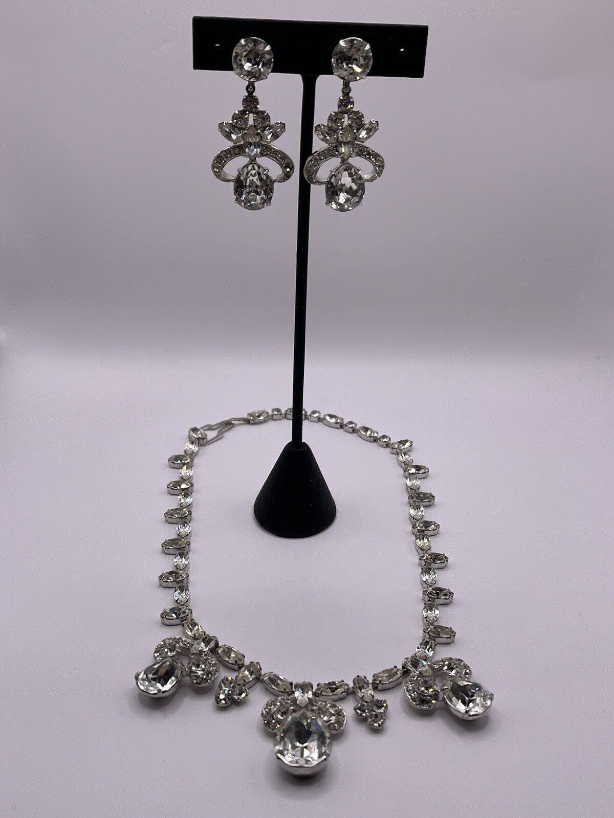 vintage eisenberg Necklace Matching Earrings Ice Large Statement Silver Tone