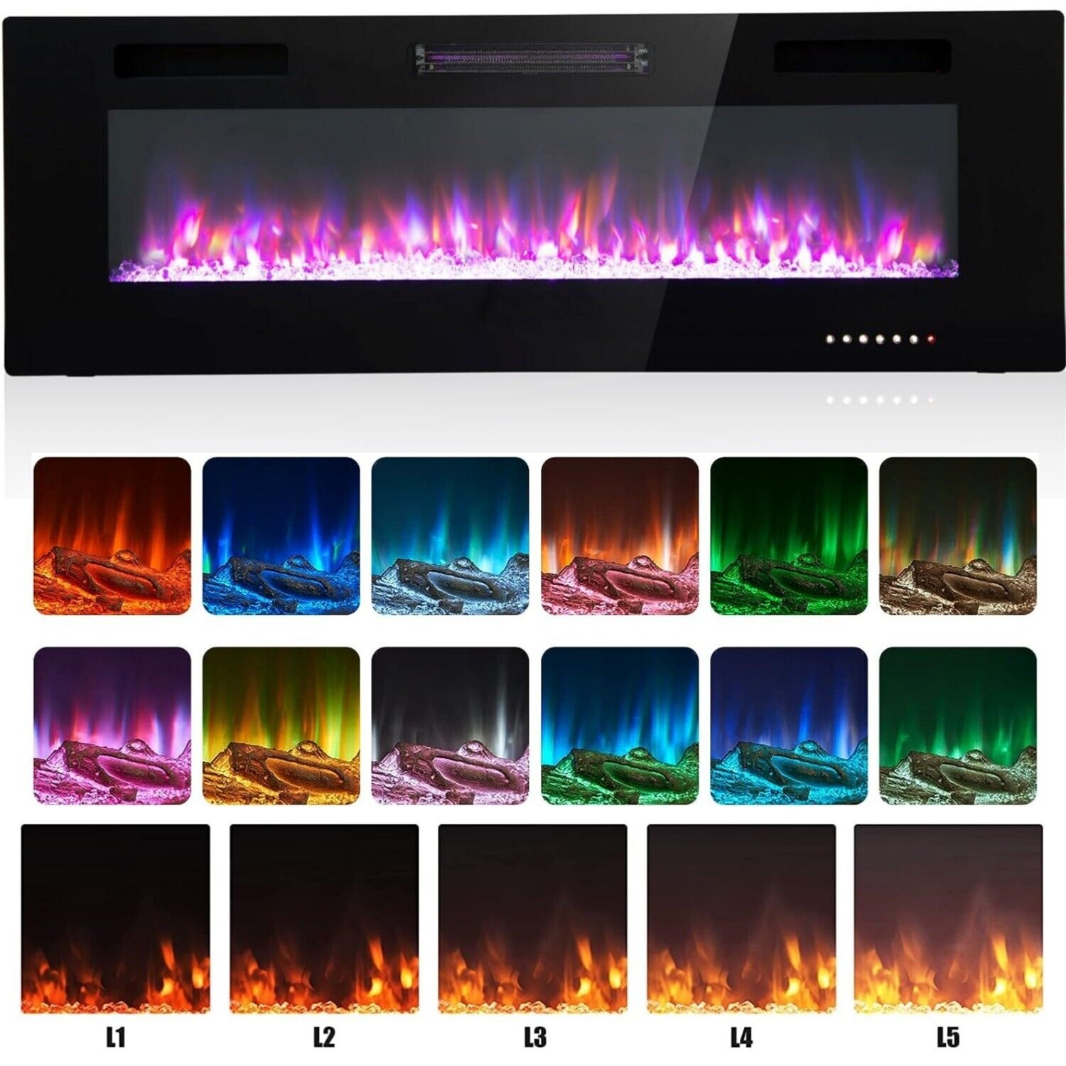 60\'\' Electric Fireplace Recessed Wall Mounted Fireplace Heater Ultra Thin