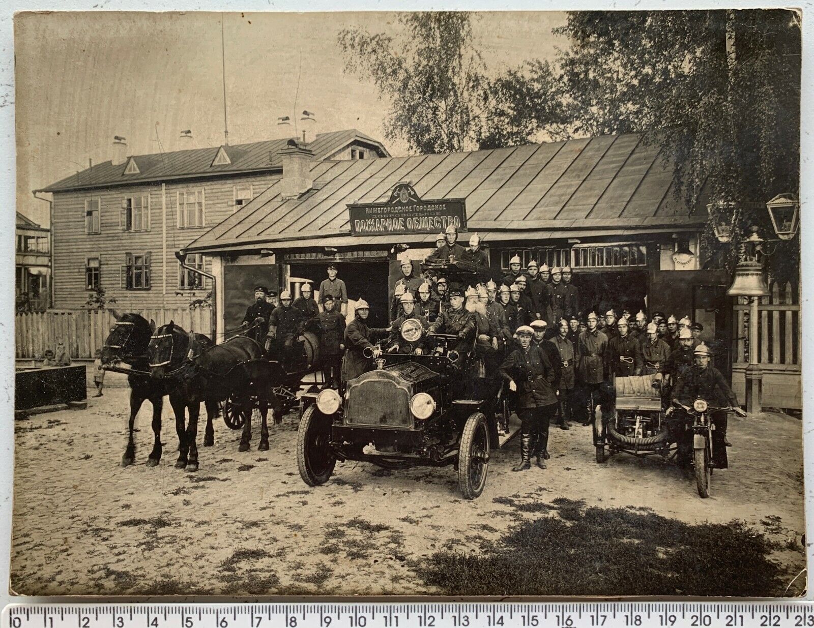 1929 Fire Station Nizhny Novgorod Russia USSR Fire Truck Fireman Antique Photo