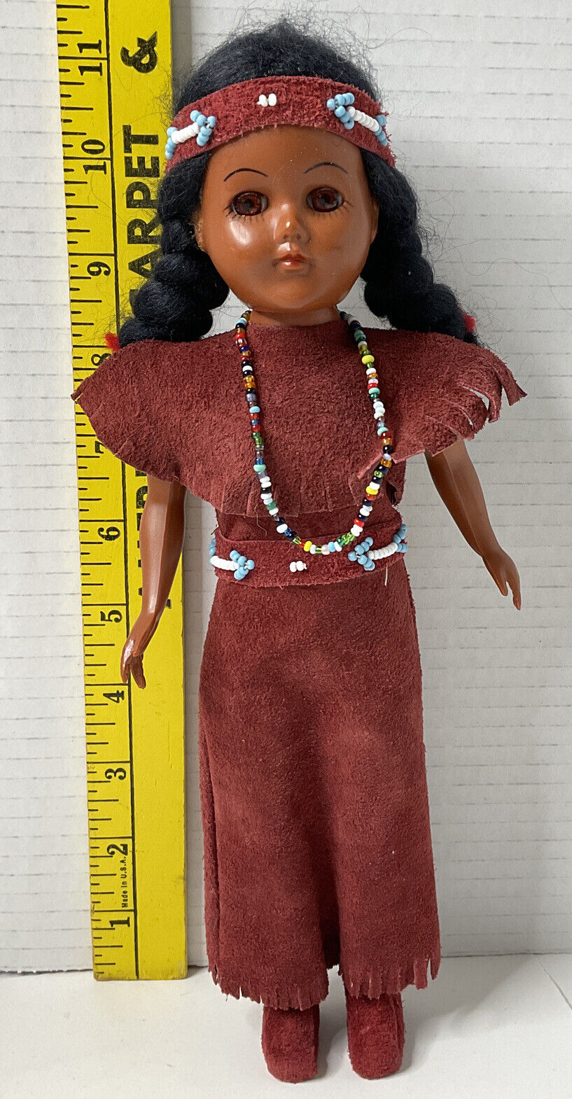 Vintage Carlson Native American Indian Doll, Sleepy Eyes with Papoose & baby