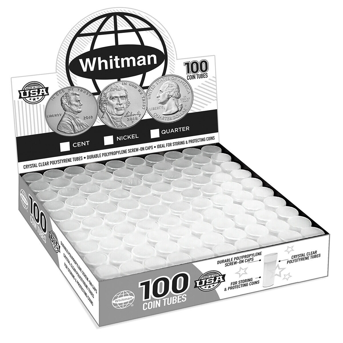 Quarter (25 Cent) Size Coin Tubes (100 Count) - Official Whitman