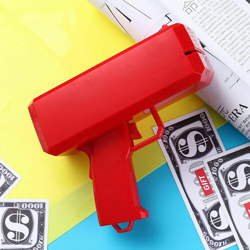 Make It Rain Money Machine Cash Gun Shooter Shoot Out 100pcs Replica Bills - Red