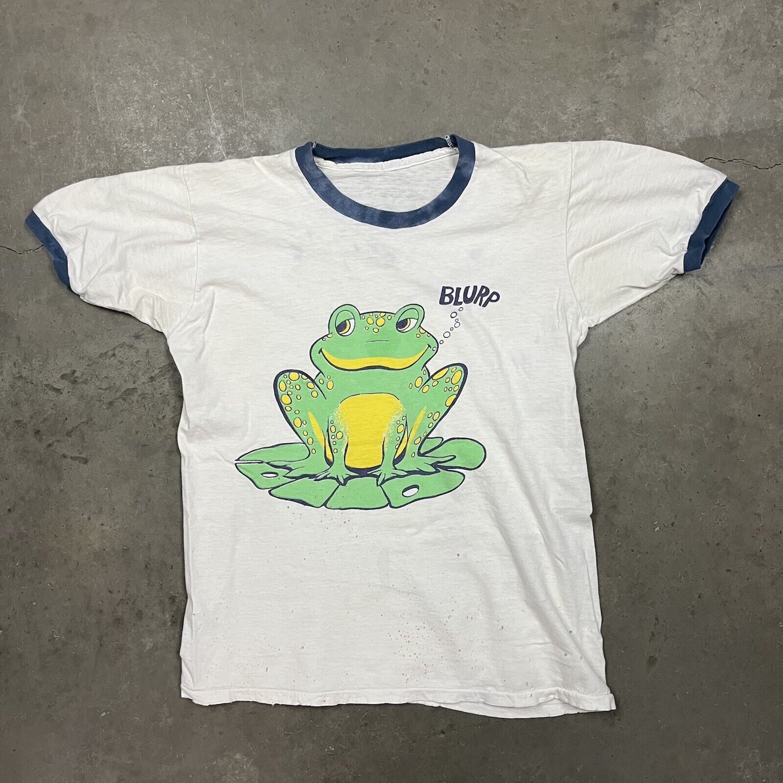 Vintage 60s Frog Blurp Graphic Art Ringer T Shirt White S