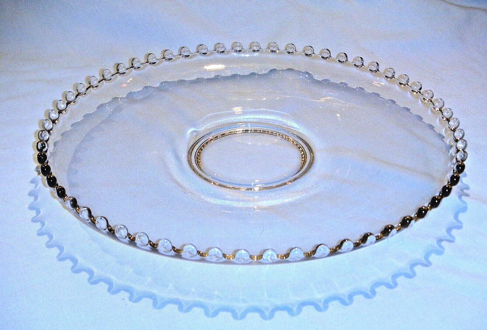 Vintage MCM IMPERIAL GLASS-OHIO Candlewick Clear 12 inch Cupped Edge Torte Plate