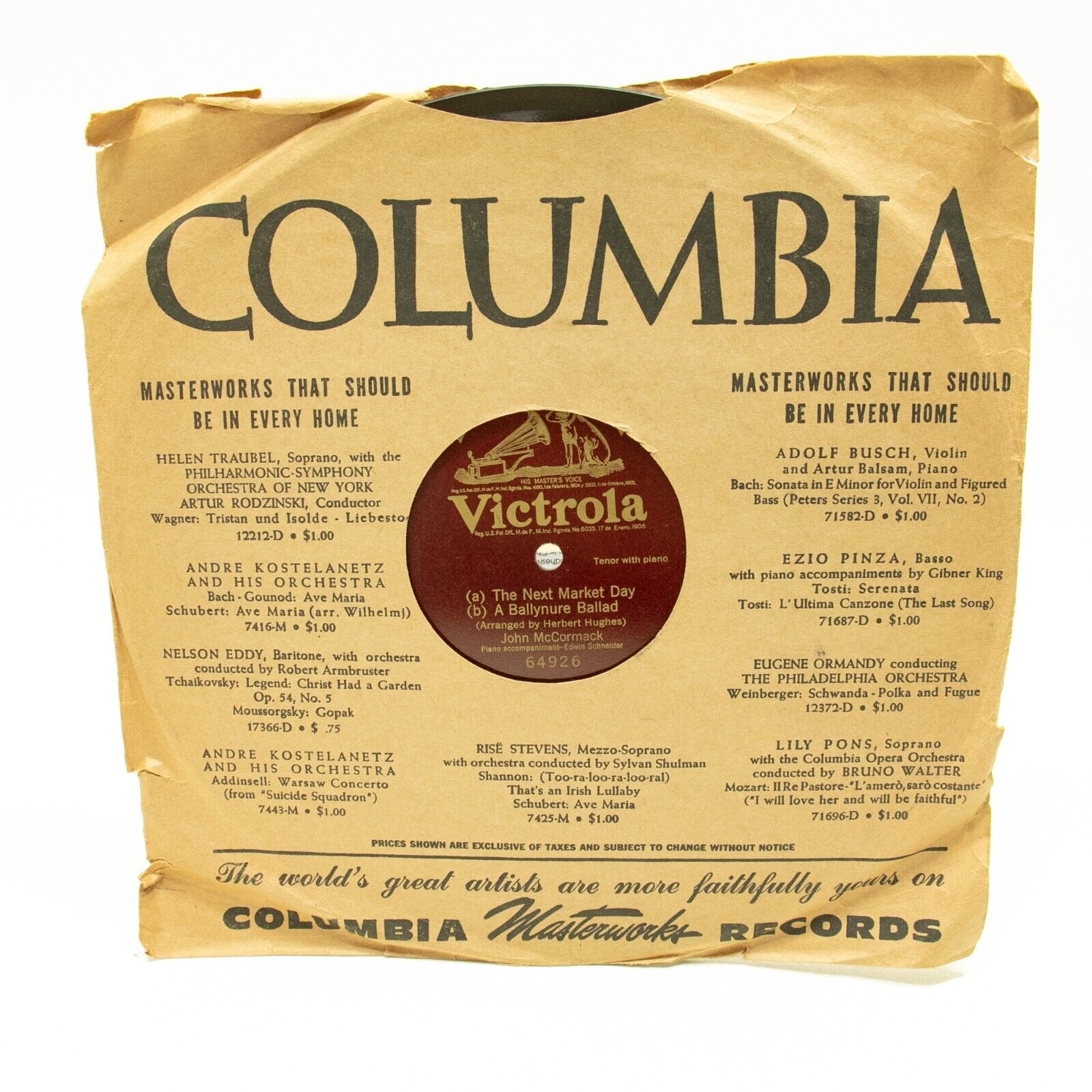 JOHN McCORMACK The Next Market Day 78 Record Victrola 64694 SINGLE SIDED