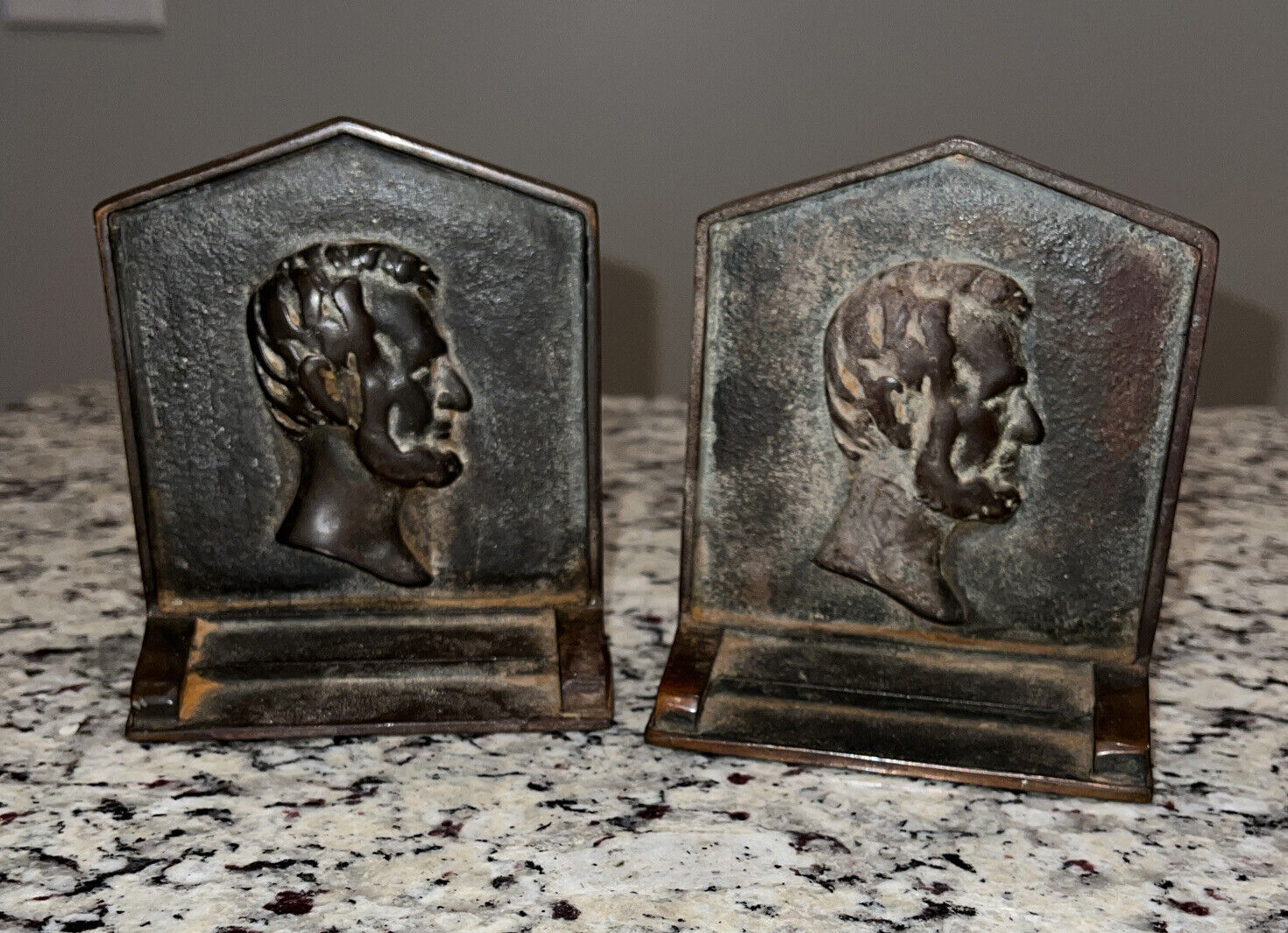 Vintage - Mini Abraham Lincoln Metal Bookends Patina Bronze(?), Brass(?)