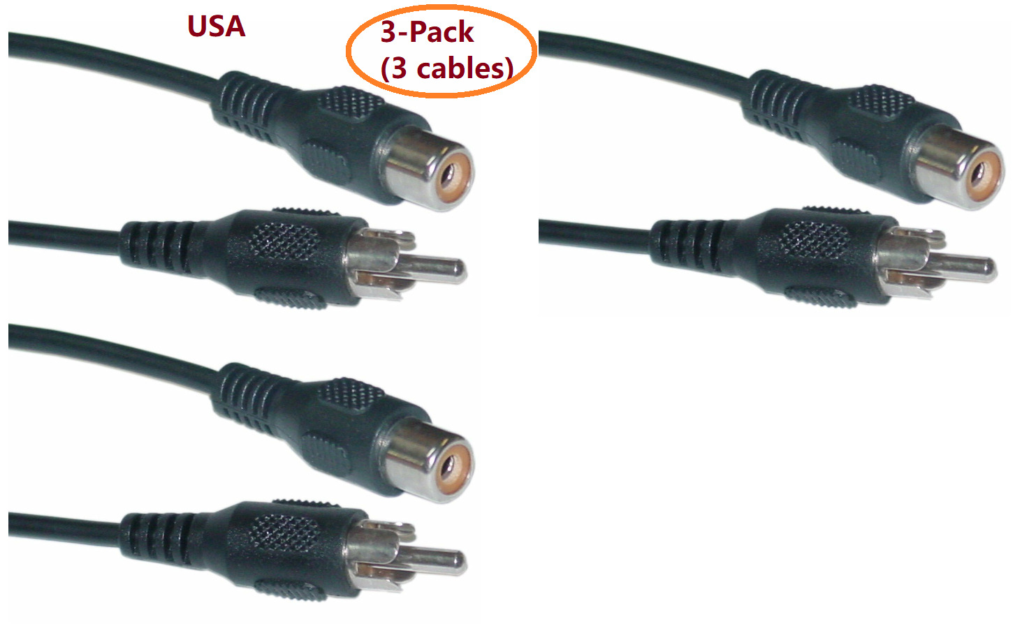 PTC 3x 6FT RCA Audio Cable Single Extension Composite Male to Female Plug M/F