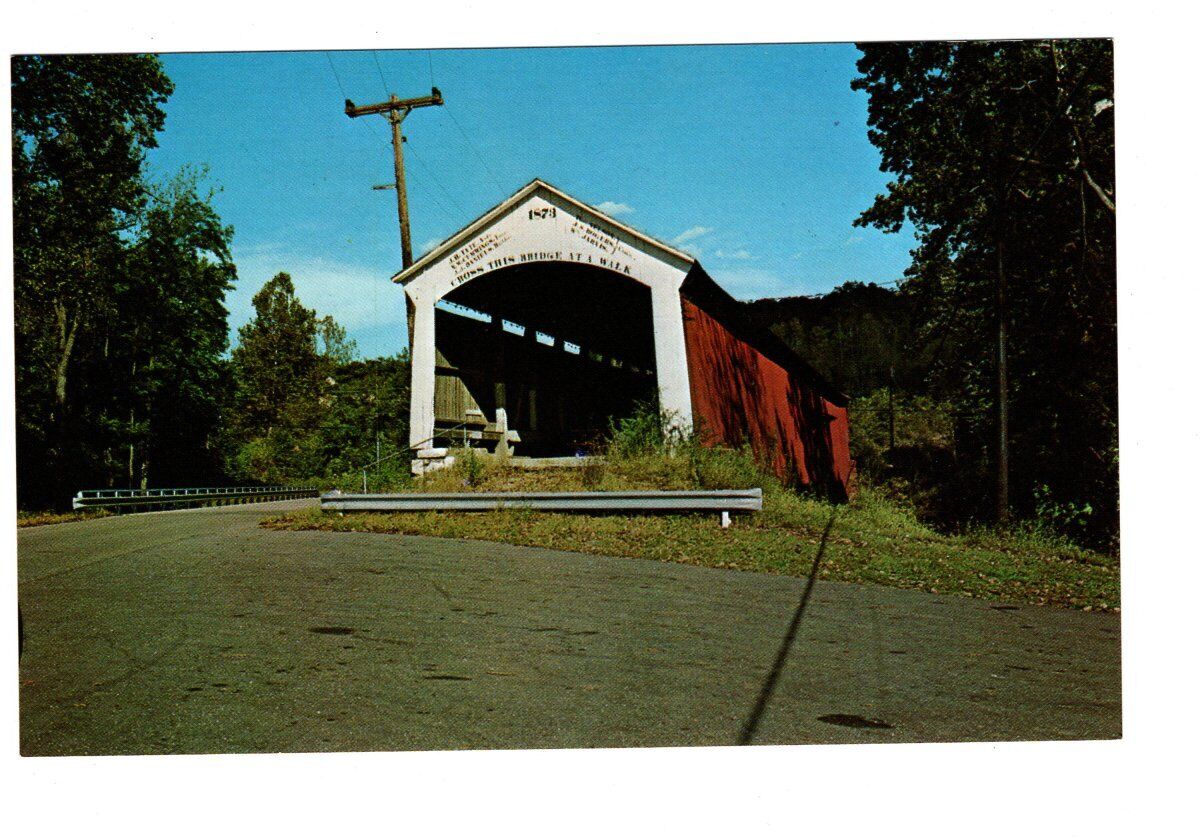Vintage Parke County Indiana Mecca Covered Bridge Unposted Postcard #357