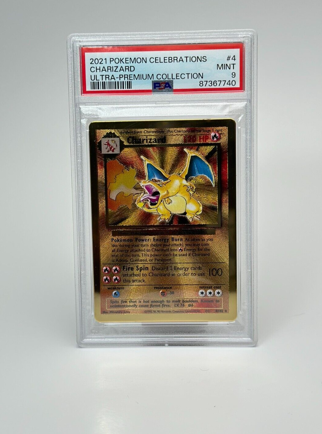 Pokémon: Charizard #4 GOLD Ultra Premium Collection Celebrations 2021 Card PSA 9