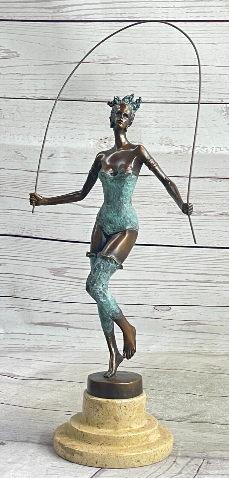 Stunning Art Nouveau Statue Jump Rope Girl in Multi Color Patina by Milo