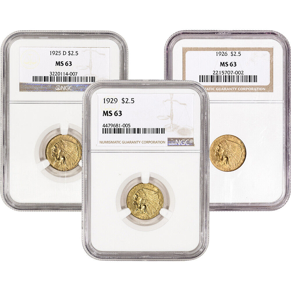 US Gold $2.50 Indian Head Quarter Eagle - NGC MS63 - Random Date and Label