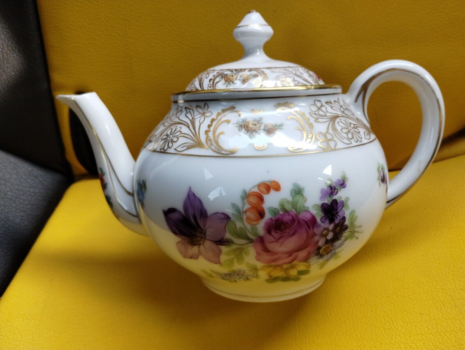 Antique Porcelain Schumann Empress  Dresden Flowers Teapot 