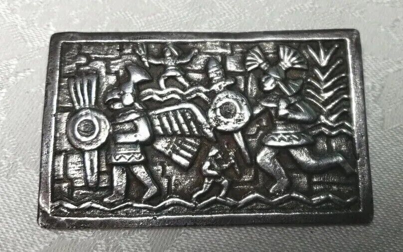 REDUCED Vintage 900 Silver Peruvian War Scene Brooch/Pin SIGNED RB RARE