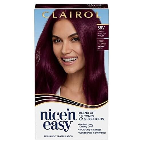 Clairol Nice N' Easy Permanent Hair Dye, 3RV Darkest Burgundy Violet
