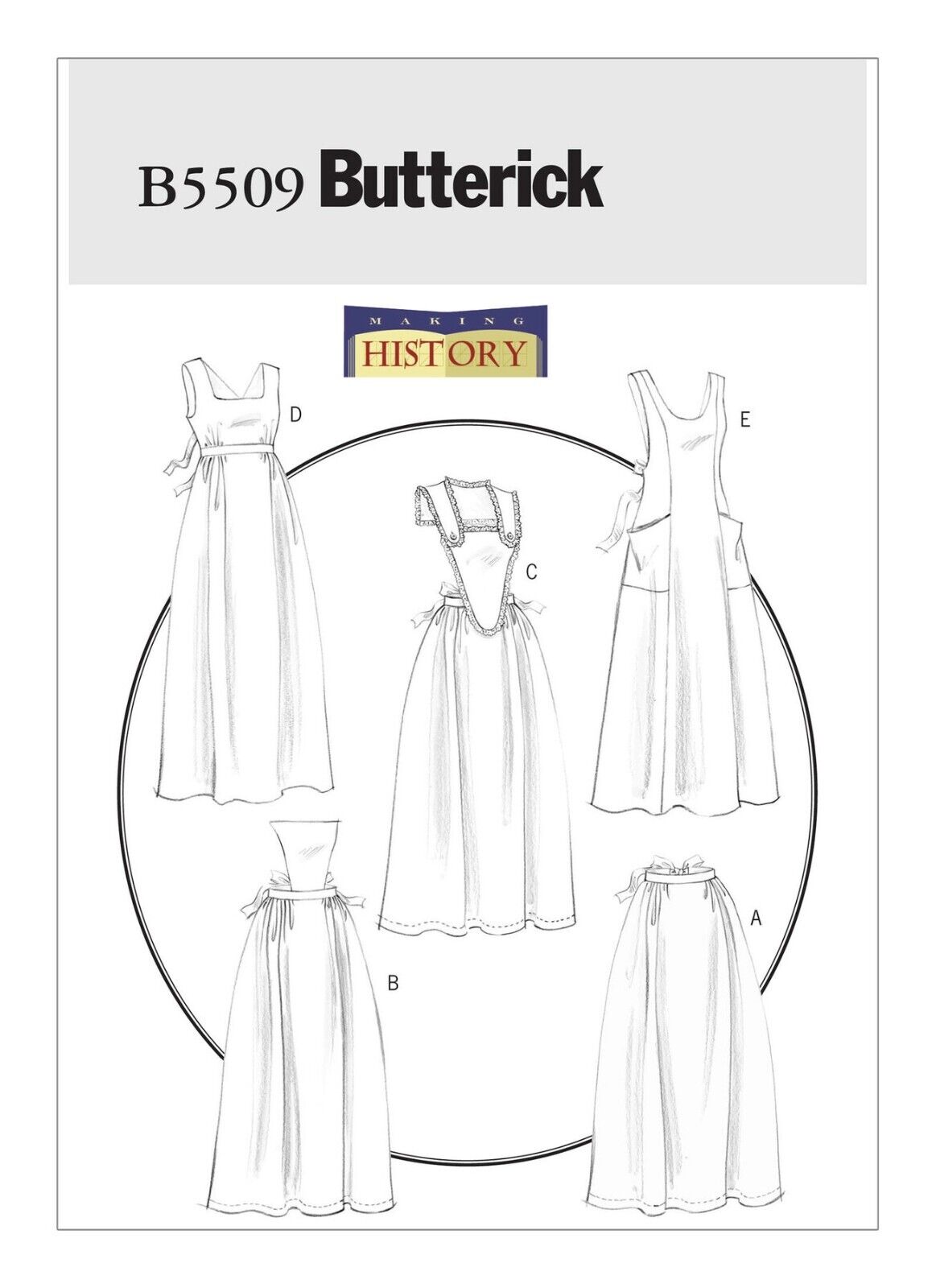 Butterick 5509 Sm-Lg Vintage Smock Full Apron Half Pockets Historical Pattern