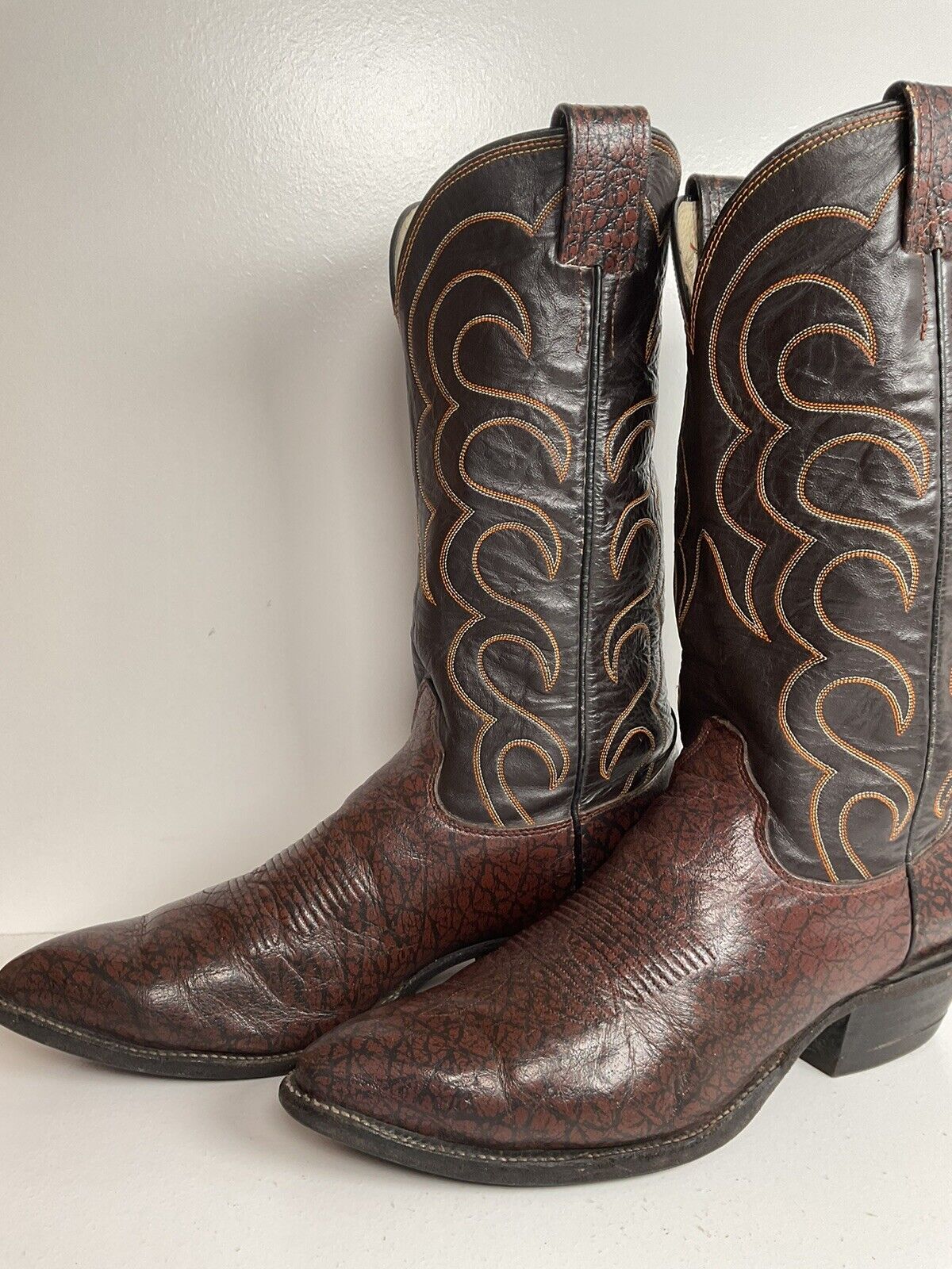 Vintage Olathe Exotic Caribou Leather Cowboy Boots 10.5 B USA Made