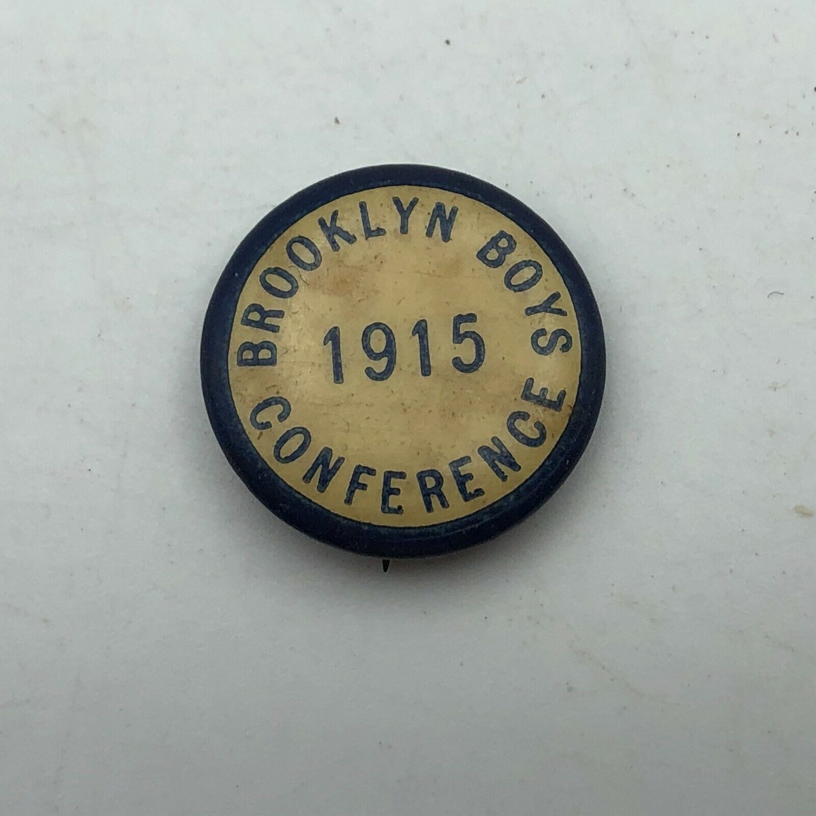 1915 Brooklyn NY Pinback Boys Conference Badge Button Pin Vintage Antique W+H