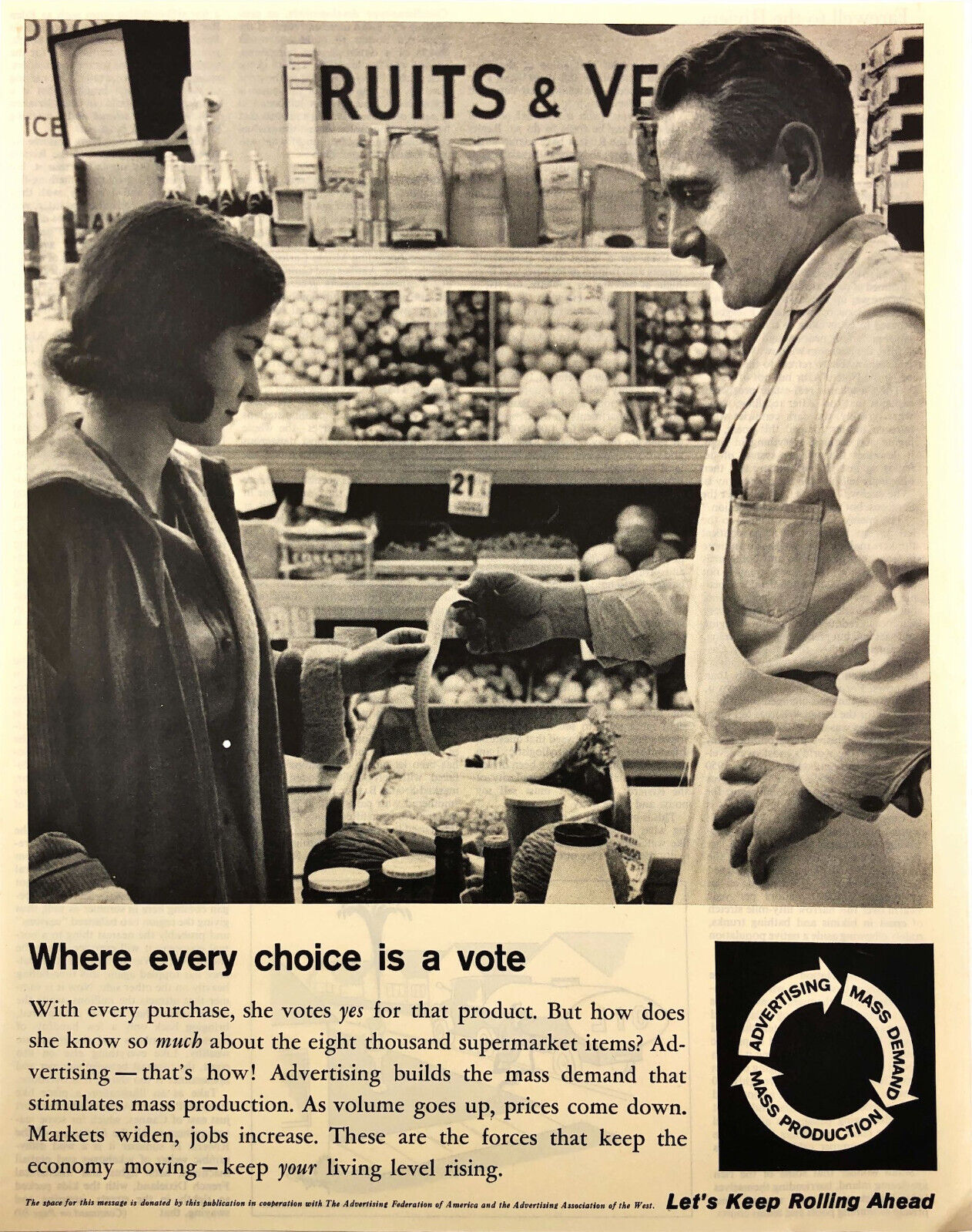 1961 Power of Advertising Industry Vintage Print Ad Grocery Store