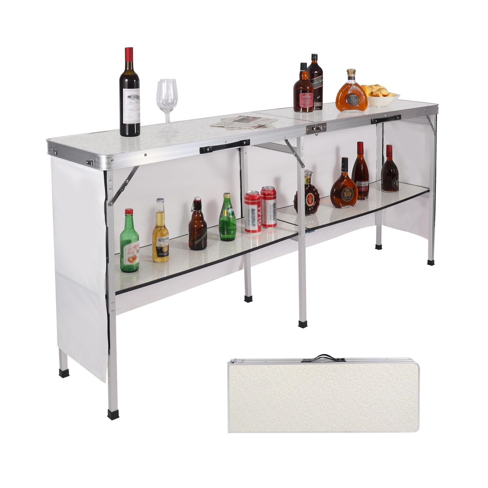 REDCAMP Extra Long Portable Bar Table with Bar Skirts and Storage Shelf, Pop-...