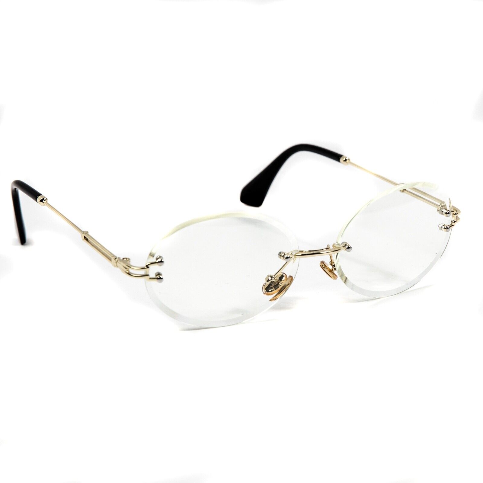 Men\'s Vintage Round Cut Clear Lens Gold Frame Retro Style Hip Hop Eye Glasses