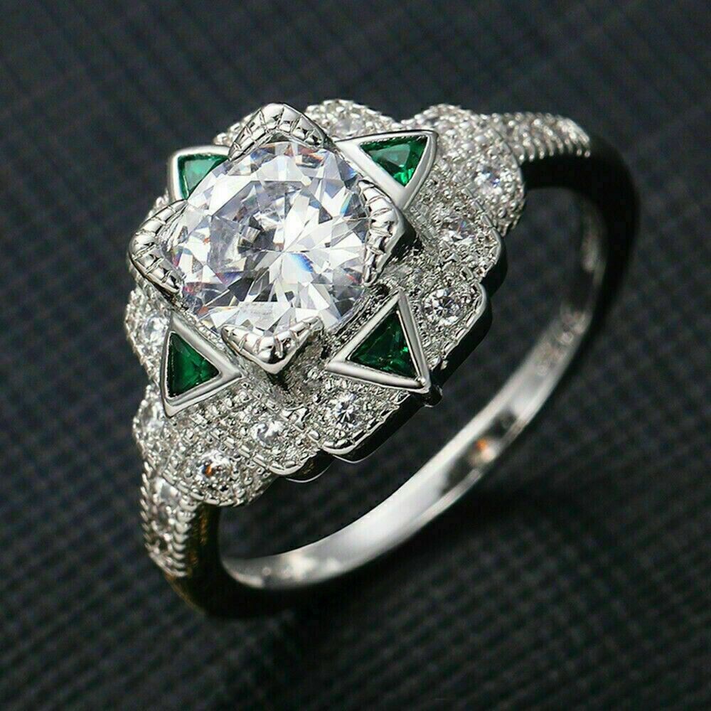 Stunning Art Deco Round Lab Created Diamond Engagement Ring 925 Sterling Silver