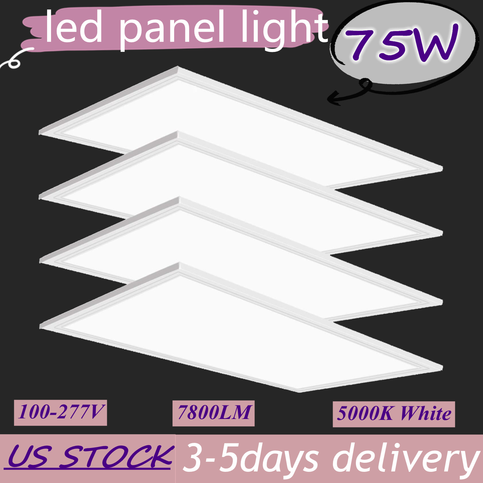 4pcs 2x4 Led Troffer 75W Drop Ceiling Lights Ceiling Light Fixture Panels, 5000K