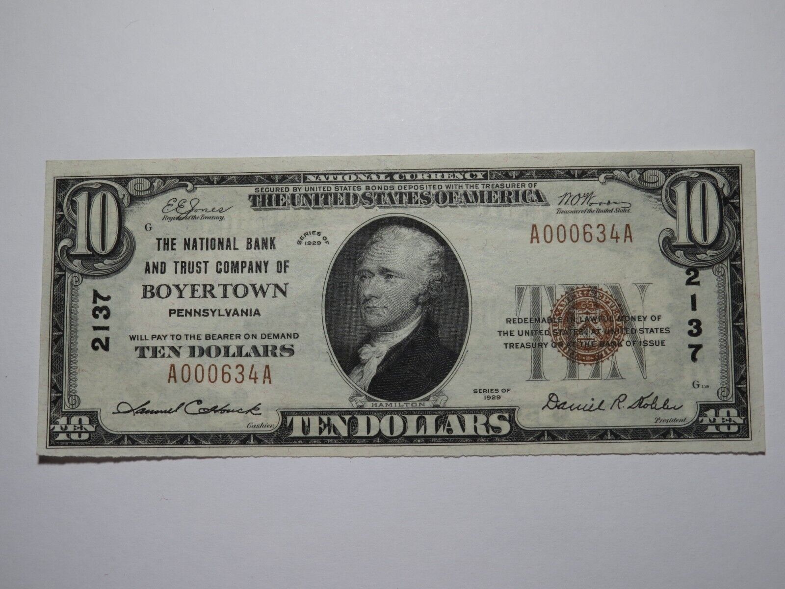 $10 1929 Boyertown Pennsylvania PA National Currency Bank Note Bill Ch #2137 AU+