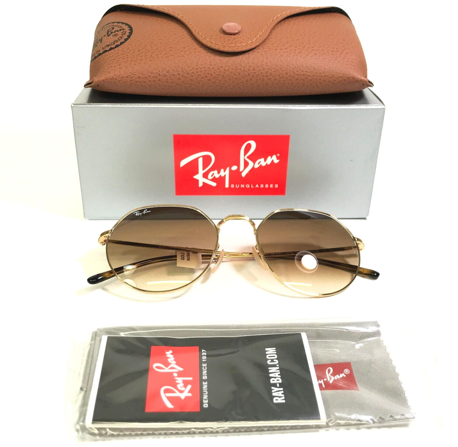 Ray-Ban Sunglasses RB3565 JACK 001/51 Polished Gold Hexagon Wire Rim 55-20-145
