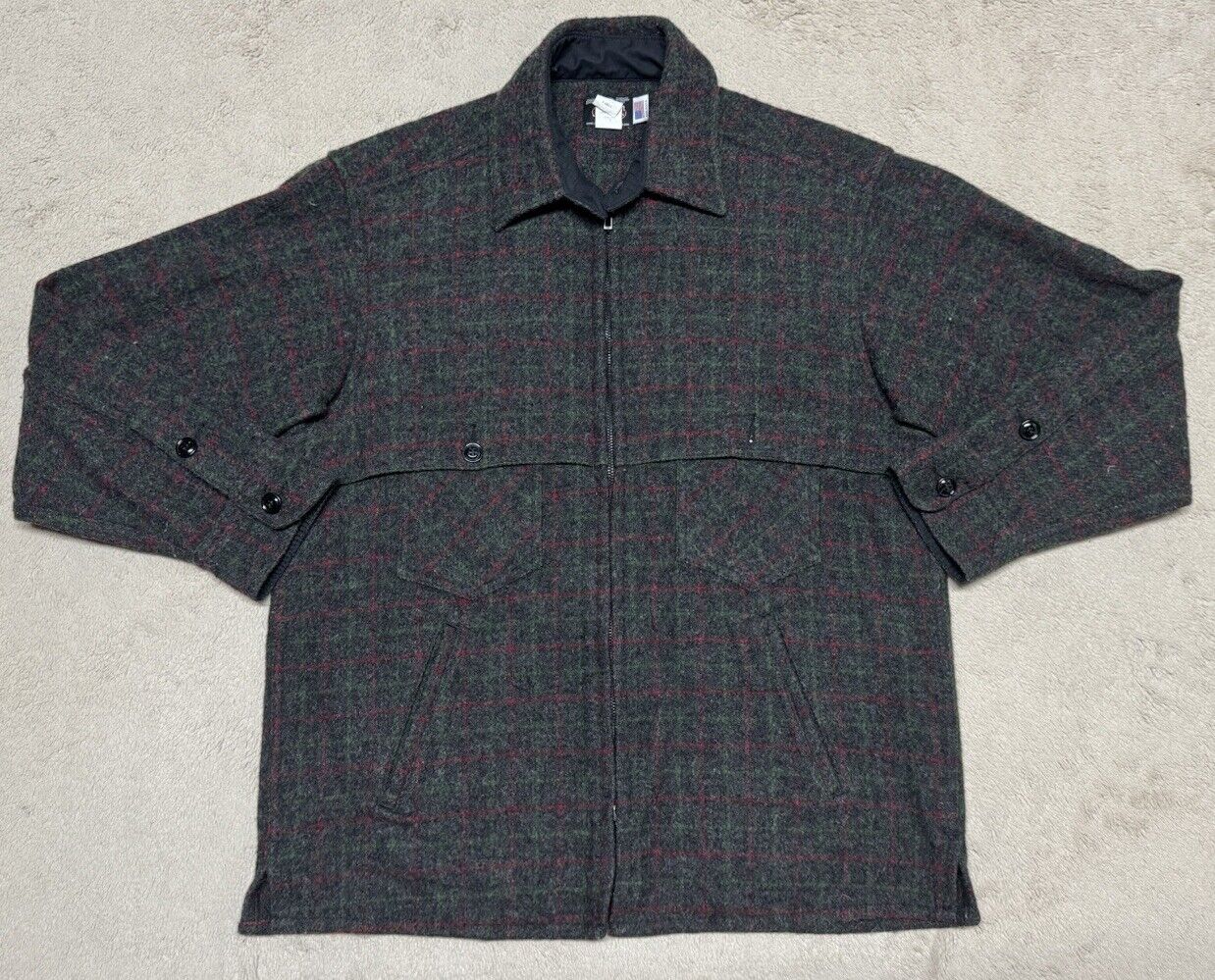 Vintage Johnson Woolen Mills Wool Jacket Mens Large Adirondack Gray Plaid RARE