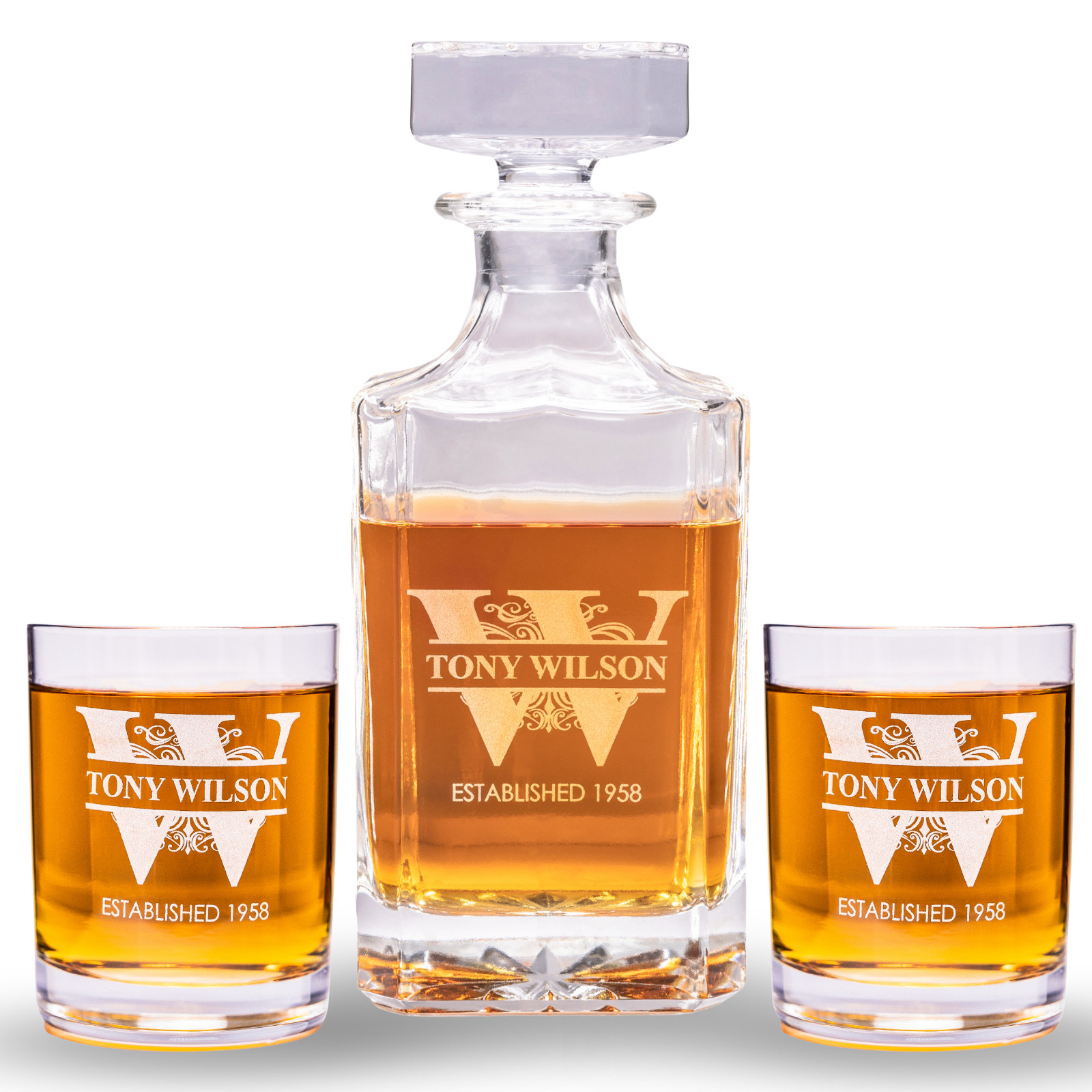 Personalized Whiskey Decanter Set - Engraved Whiskey Glasses Set - Whisky Glass