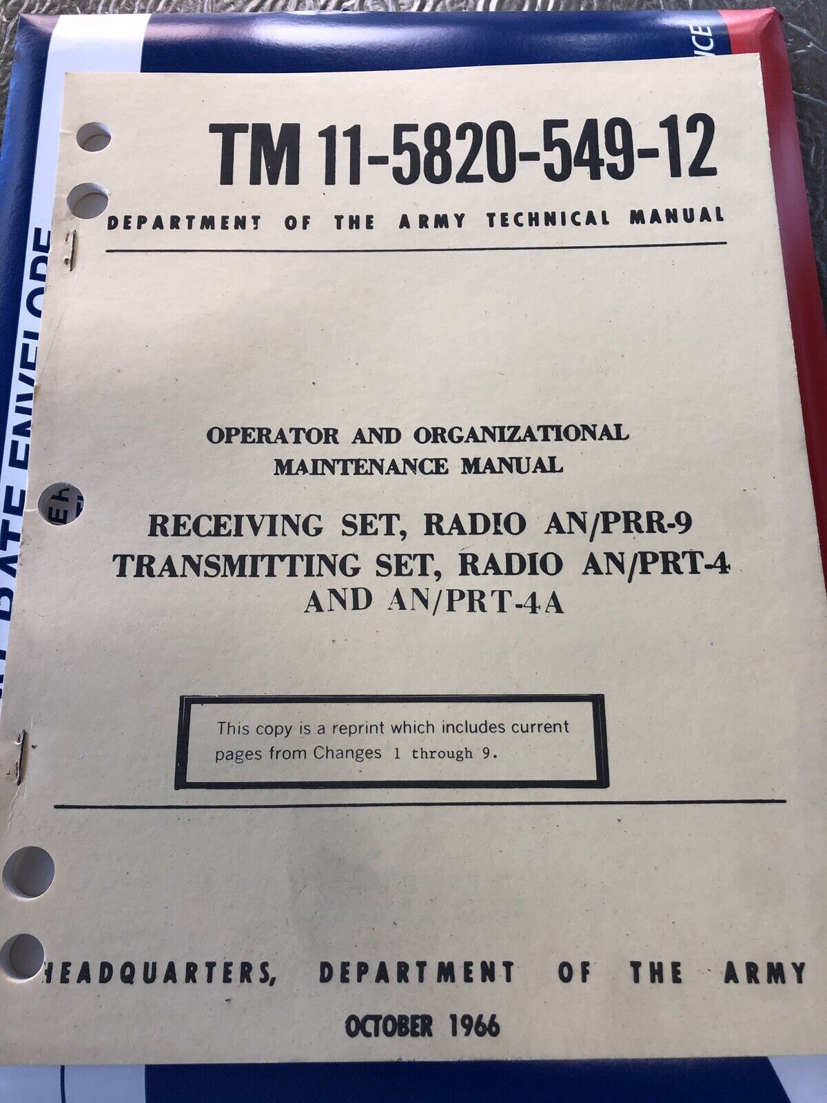 Radio Transmitter AN/PRR-9 Reviver An/prt -4 HELMET MOUNTED RADIO MANUAL,