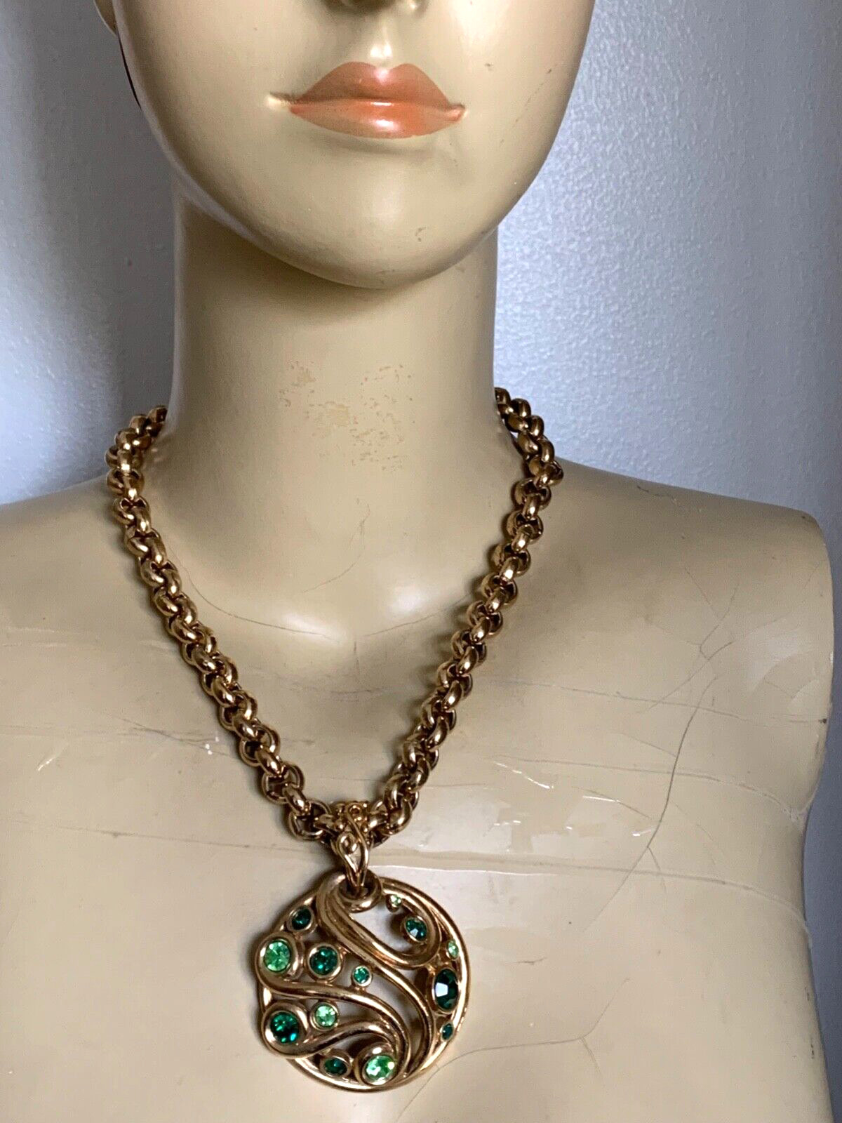 Superb Vintage French Designer Necklace - Signed MOSAIQUE PARIS -Green Crystals