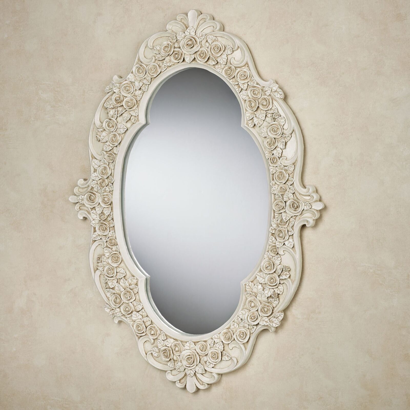 Victoria Rose Oval Wall Mirror Antique Ivory Roses Floral Flowers