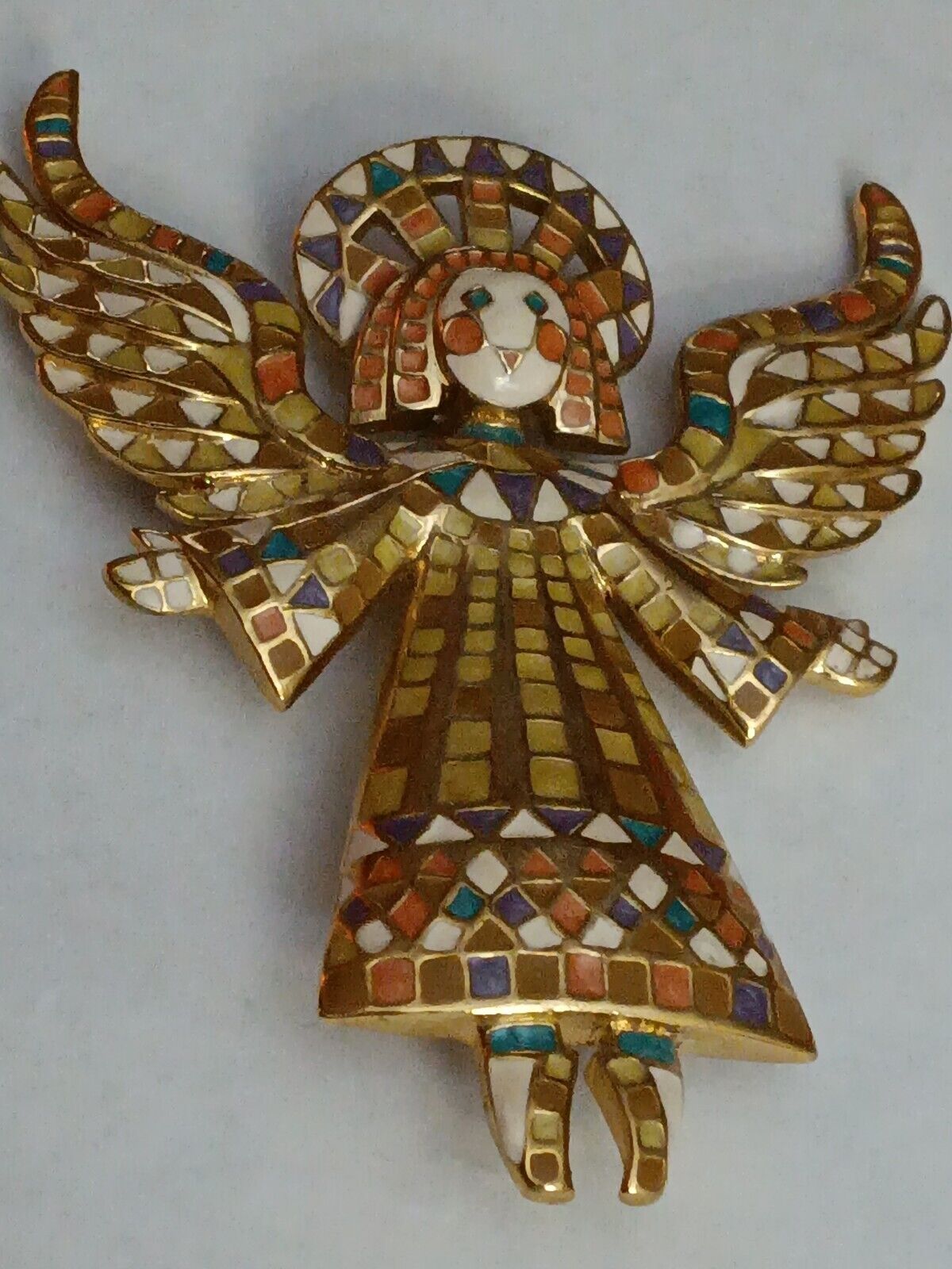 Vintage Bob Mackie Macke Enamel Mosaic Guardian Angel Pin Brooch 