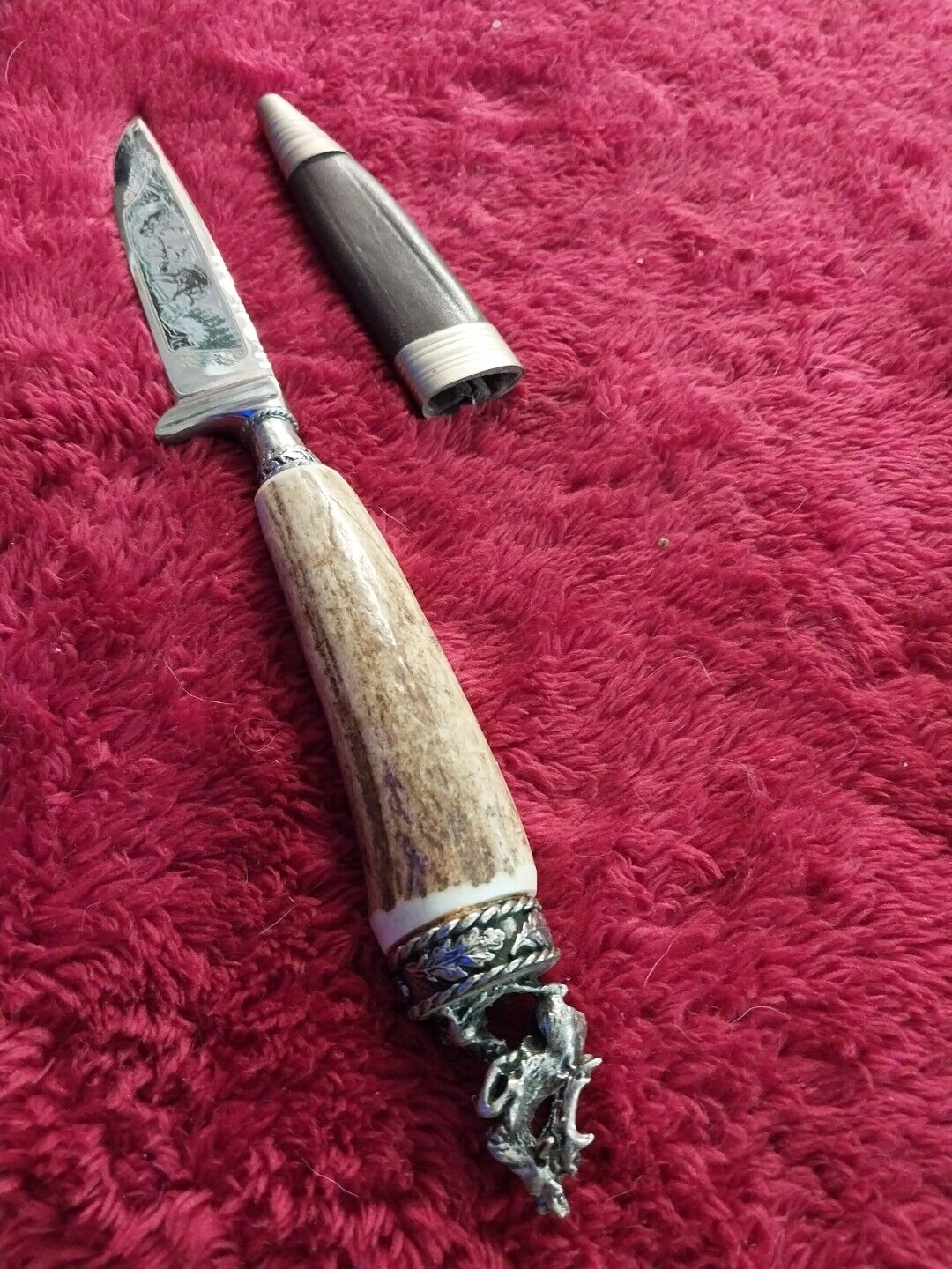 Vint Solingen German Hunting Knife Stag Bone W/Case Boar Hunter Puma Style Rare