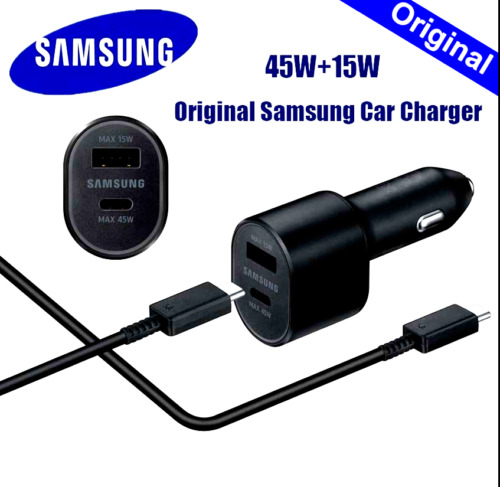 Original New Samsung 45W 2 Ports Super Fast Charging Dual Car Charger with Cable