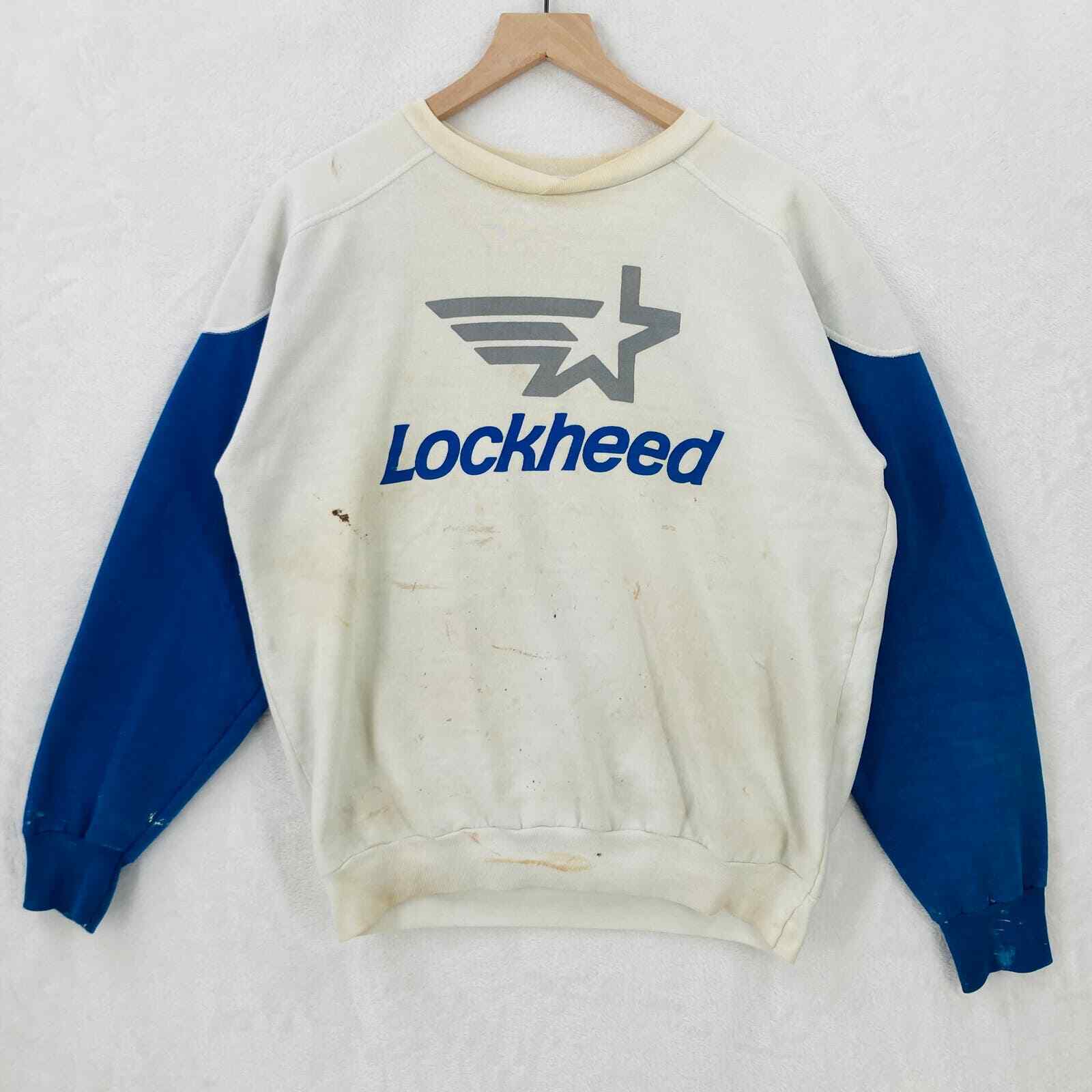 Vintage Lockheed Sweatshirt Adult Medium (22x25) Distressed White Blue