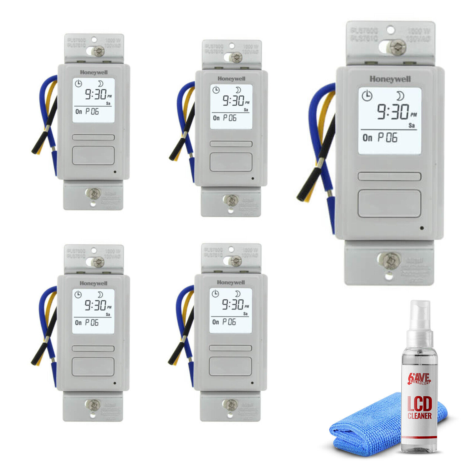 5-Pack Honeywell Timer Switch with Sunrise Sunset Single or 3 Way + LCD Cleaner