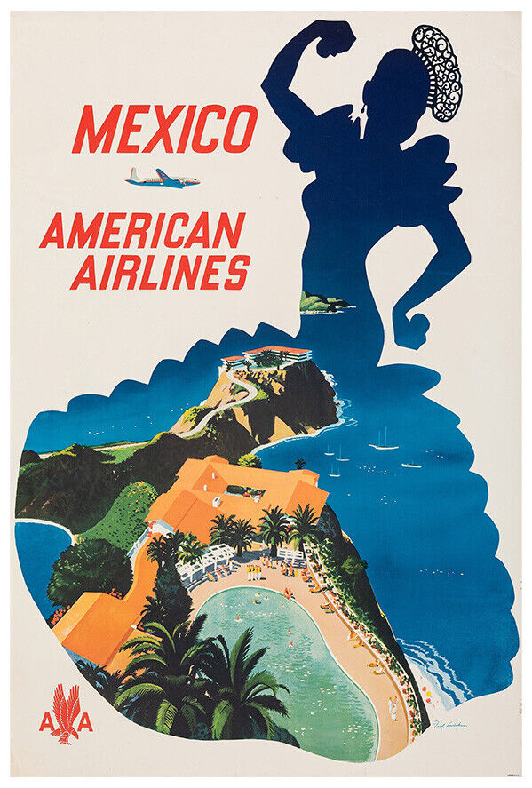 American Airlines - Mexico  - Vintage Airline Travel Poster #2