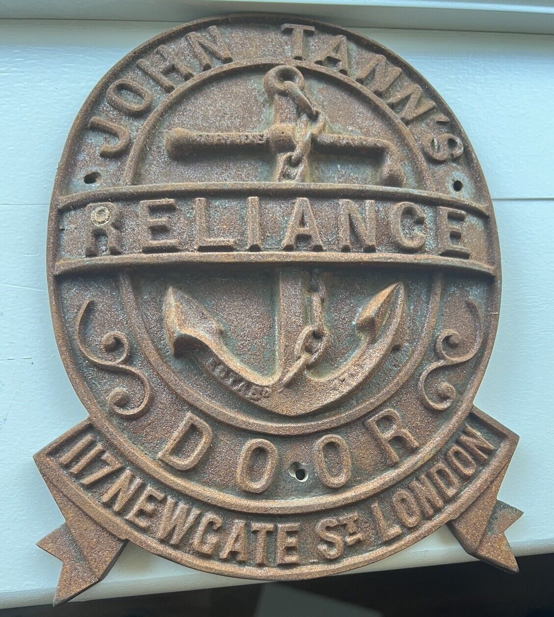 John Tann\'s Reliance Anchor Antique Door Plaque 117 Newgate St. London