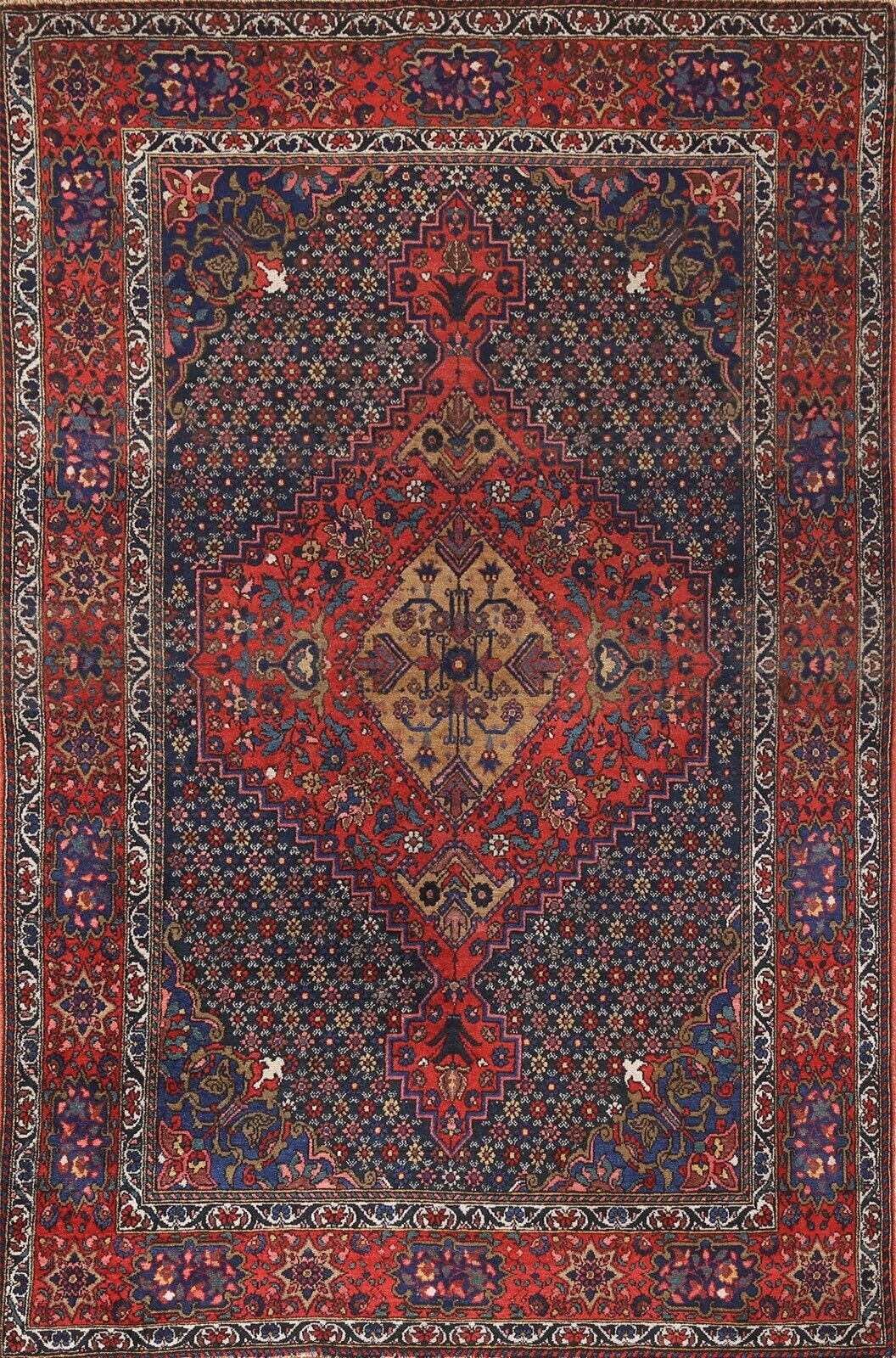 Vintage Navy Blue/ Red Bakhtiari Area Rug 5\'x7\' Wool Handmade Traditional Carpet