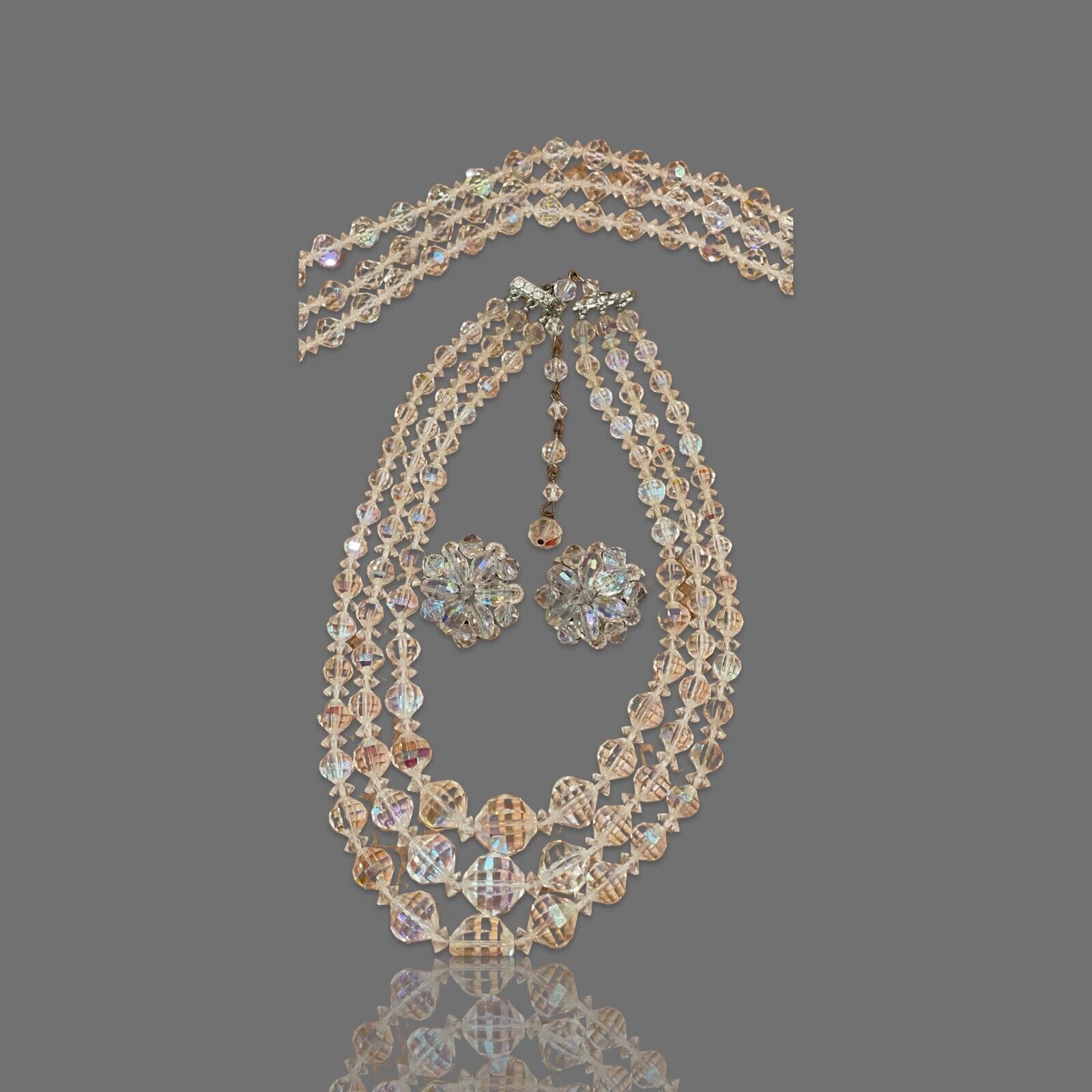 Stunning Cut Crystal German Parure, Necklace, Bracelet and Earrings, Clip On