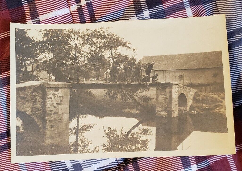 WW1 Photos (2) Of Soldiers On Bridge. Unknown Location. 