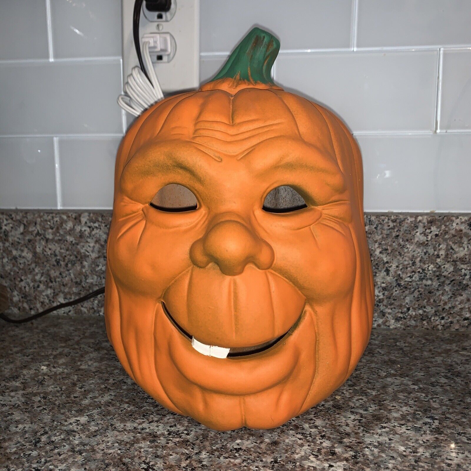 Vintage Ceramic Light Up Pumpkin Scary Face Jack-O-Lantern Halloween