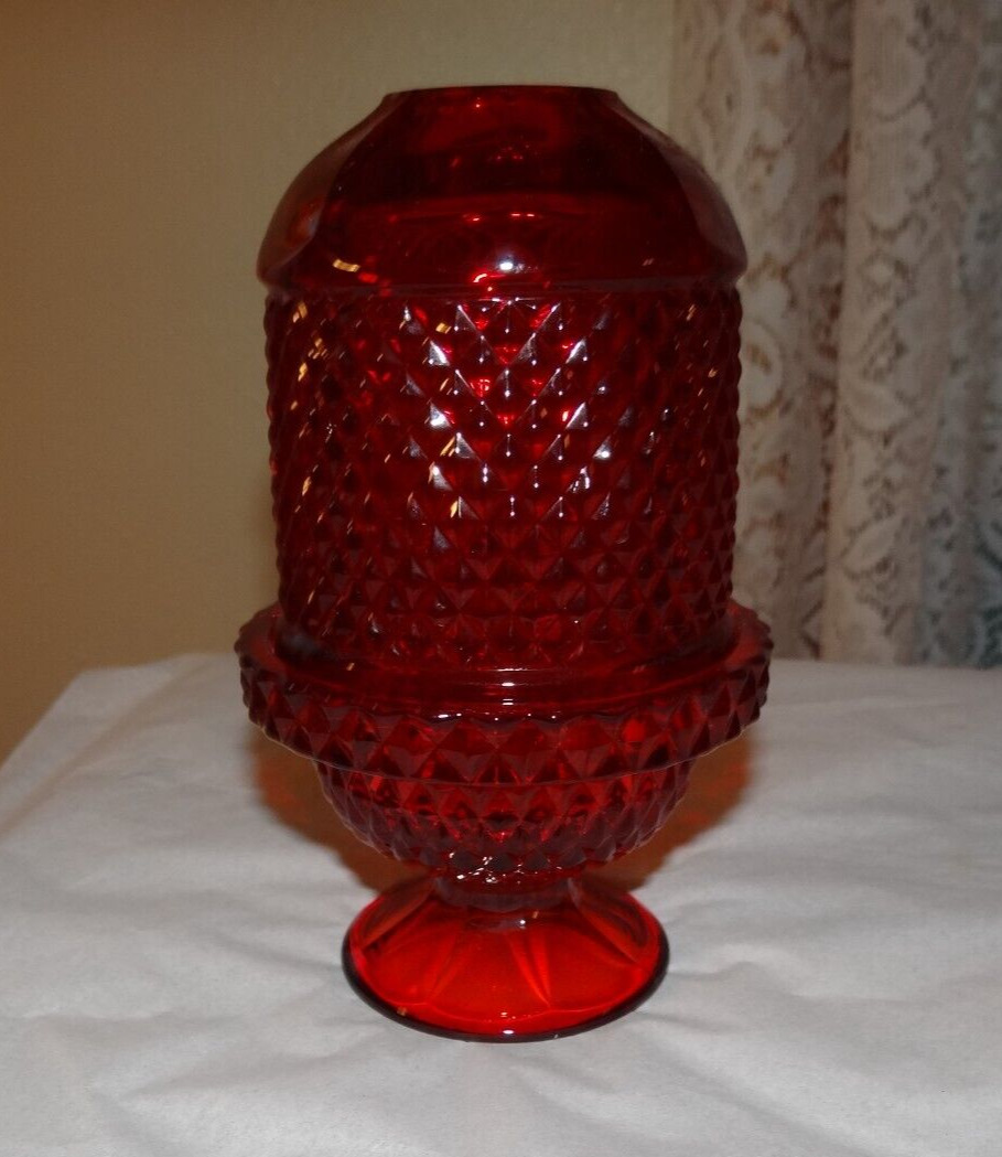 Red Viking Glass Diamond Point Fairy Lamp Light Glimmer Candle Holder MCM