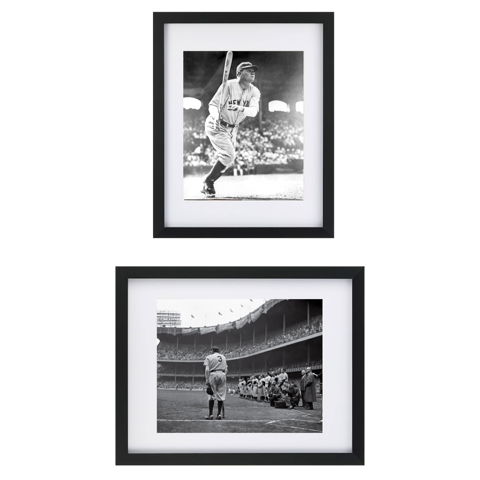 Framed Babe Ruth Baseball New Yankees Set of 2 Print 8X10 Black Frame Photo Set