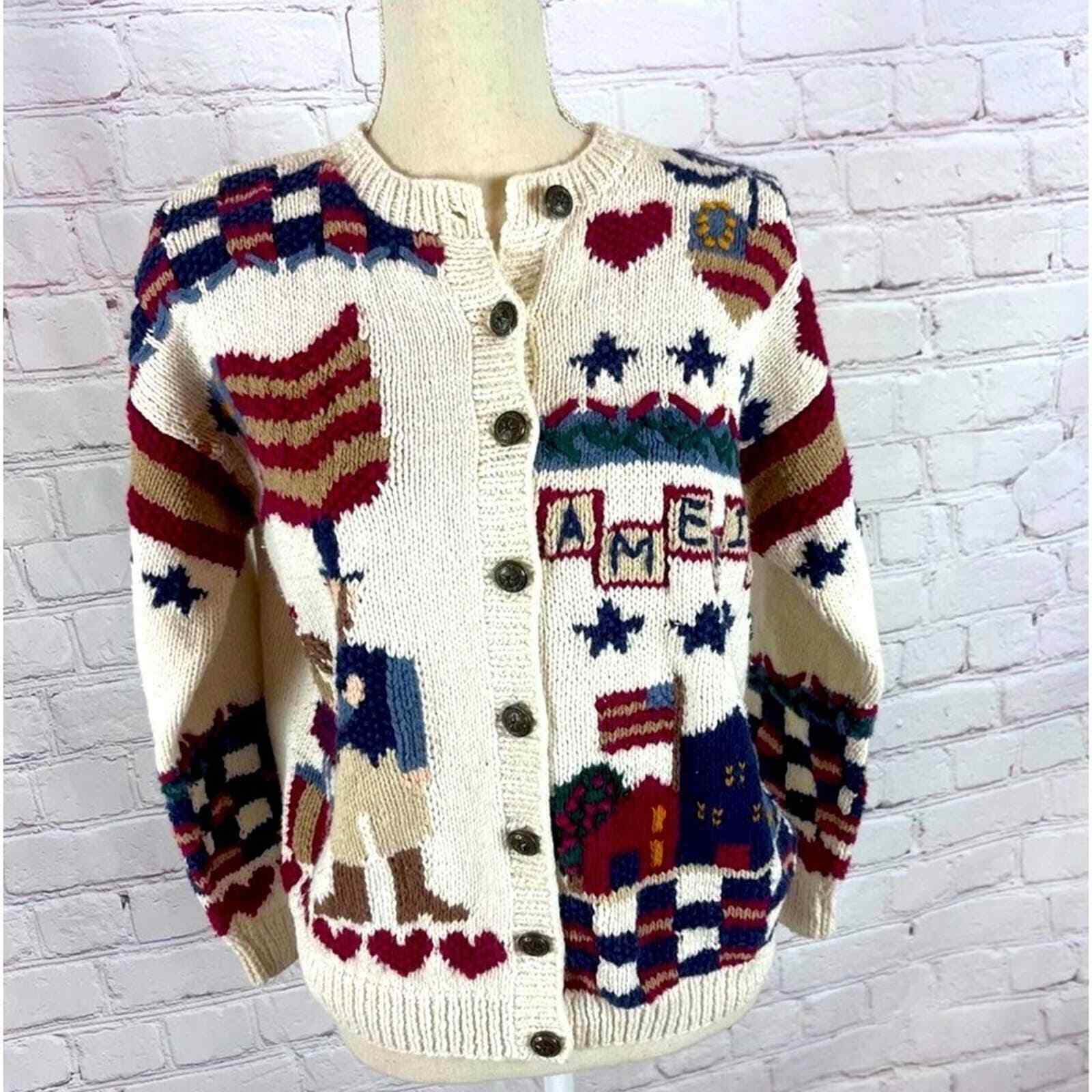 Vintage hand knitted sweater America patriotic size S