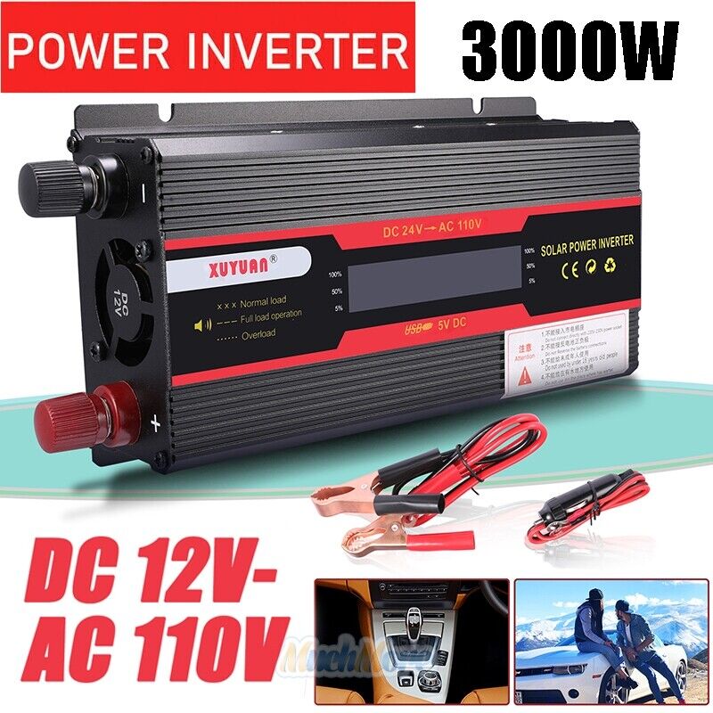 6000W Vehicle Car Power Inverter Watt DC 24V to AC 110V Pure Sine Wave Converter